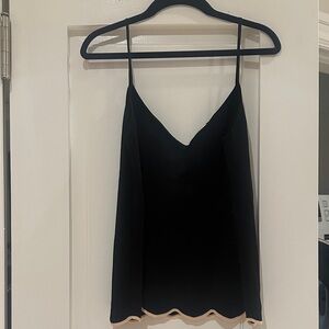 Zara Black Scalloped Hem Satin Camisole with Beige Trim